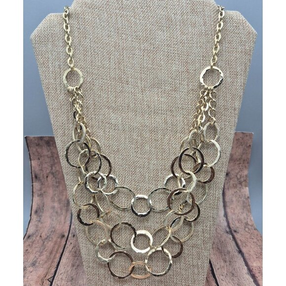 Gold Tone Large Link Multi Chain Statement Necklace 24" Mint - Picture 4 of 10